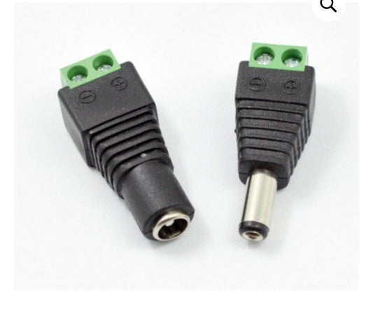 Male and female connector with screw terminal (Barrel plug)